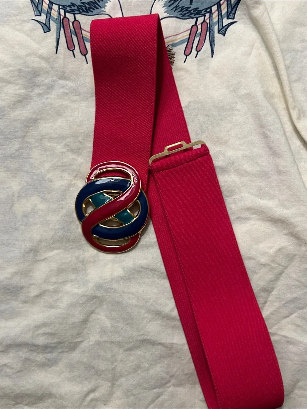 1980’s Day Lor Enamel Knot Buckle Elastic Waist Belt - Blue and Pink